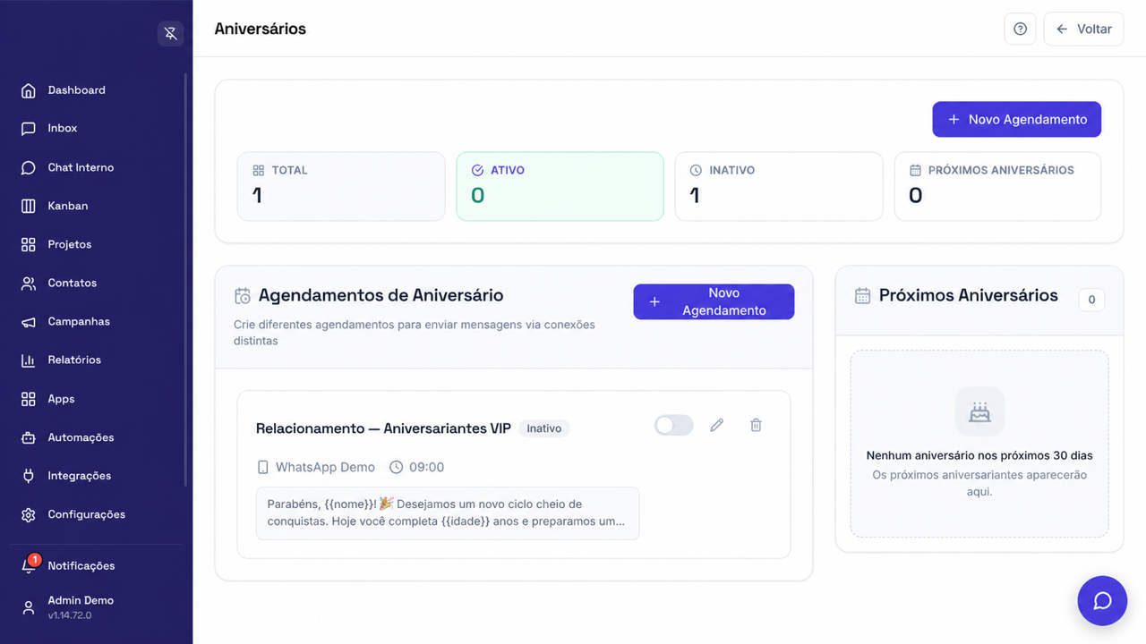 Painel de Aniversários com uma automação demonstrativa