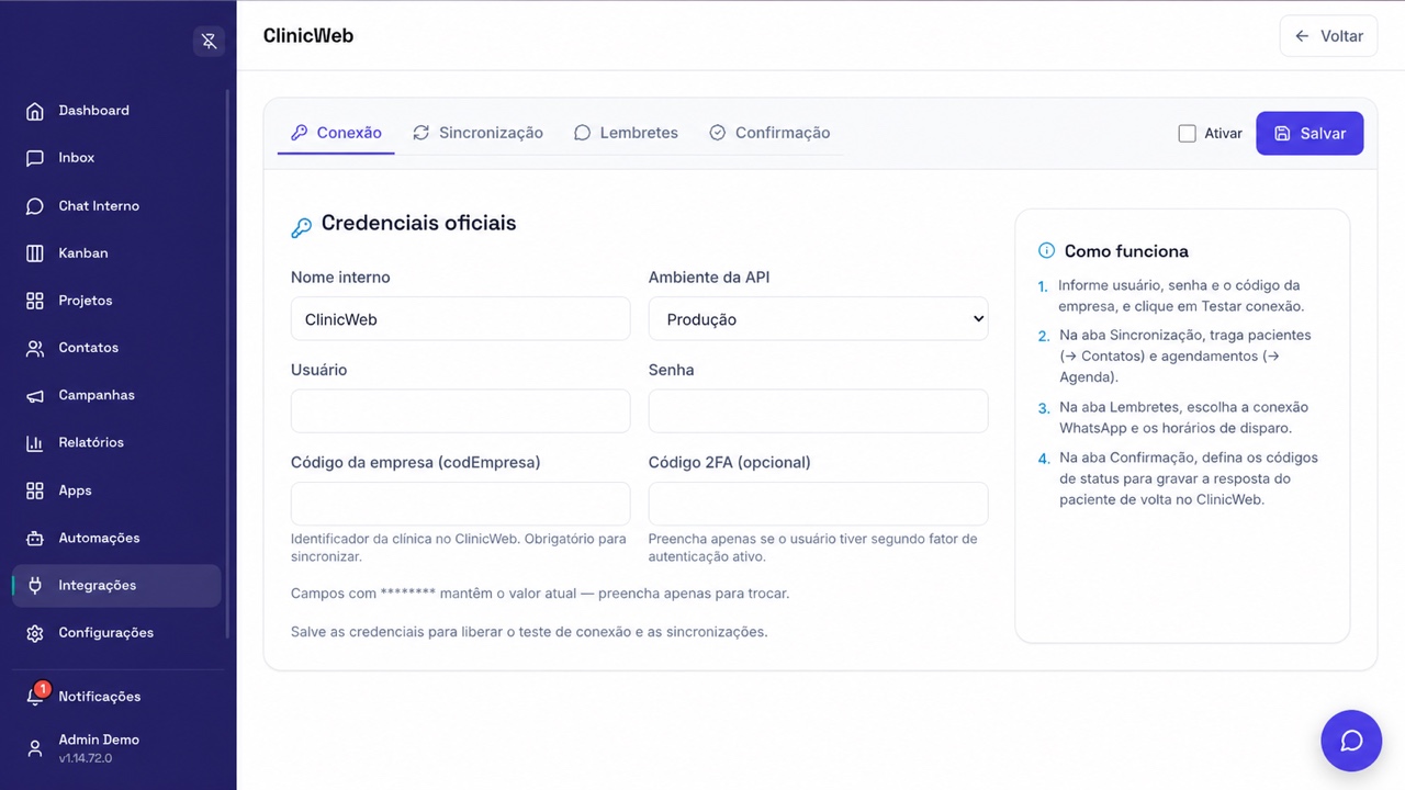 Configuração de ClinicWeb
