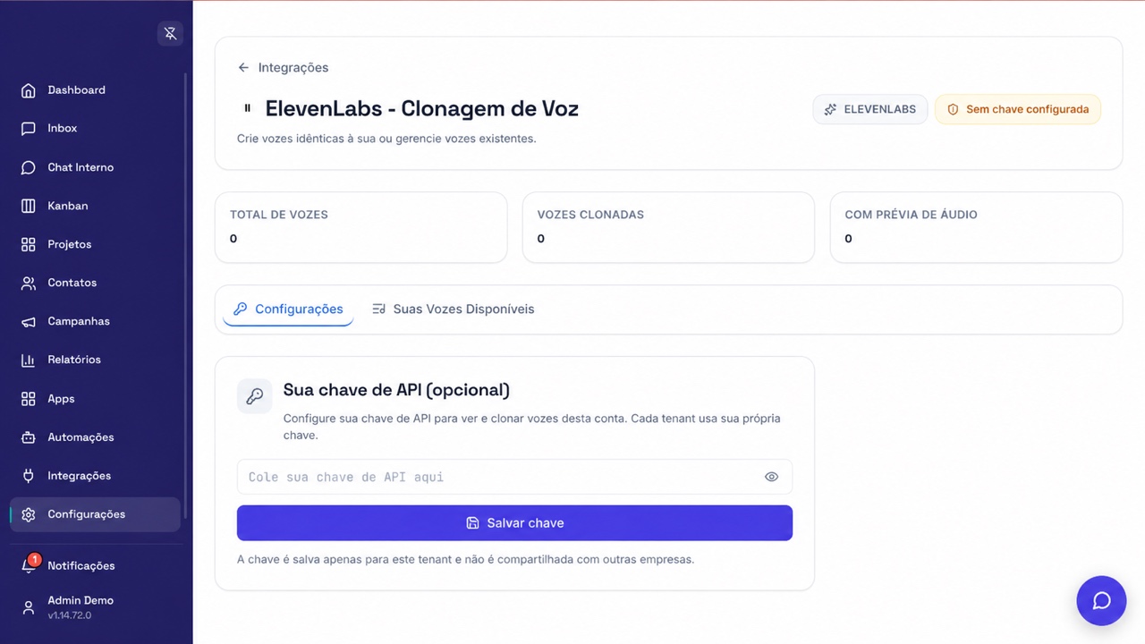 Configuração de ElevenLabs na empresa Demo