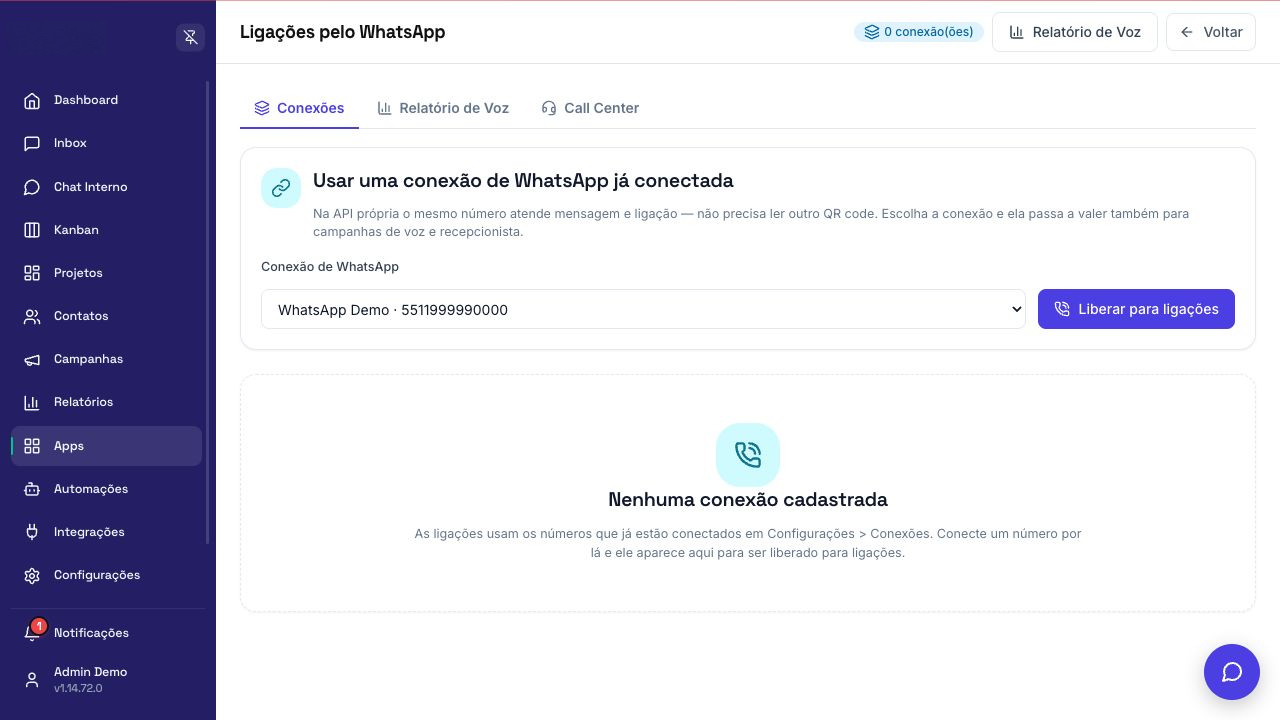 Tela de Ligações pelo WhatsApp